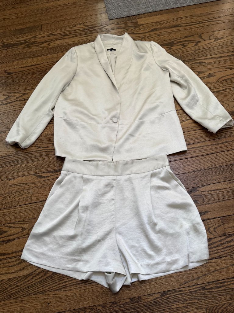 Drew Blake Satin Blazer Jacket + Matching Shorts Silver Metallic Size Large